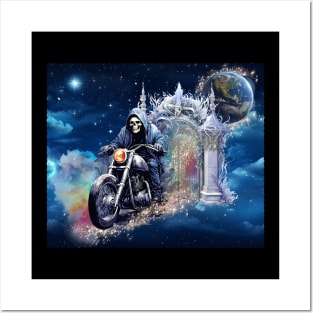 Hell to Heaven Skeleton Motorcycle Rider Posters and Art